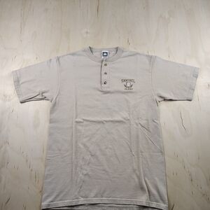 Sanibel Island Henley Shirt Beige Cotton Deluxe Medium USA Made